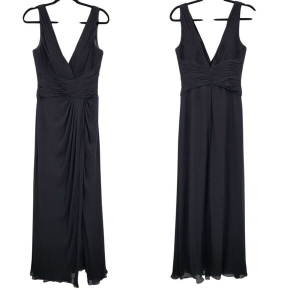 Vtg Black Pintuck Pleat V-Neck Sleeveless Formal Gown Sz 10 Front Slit Cocktail - Picture 1 of 11